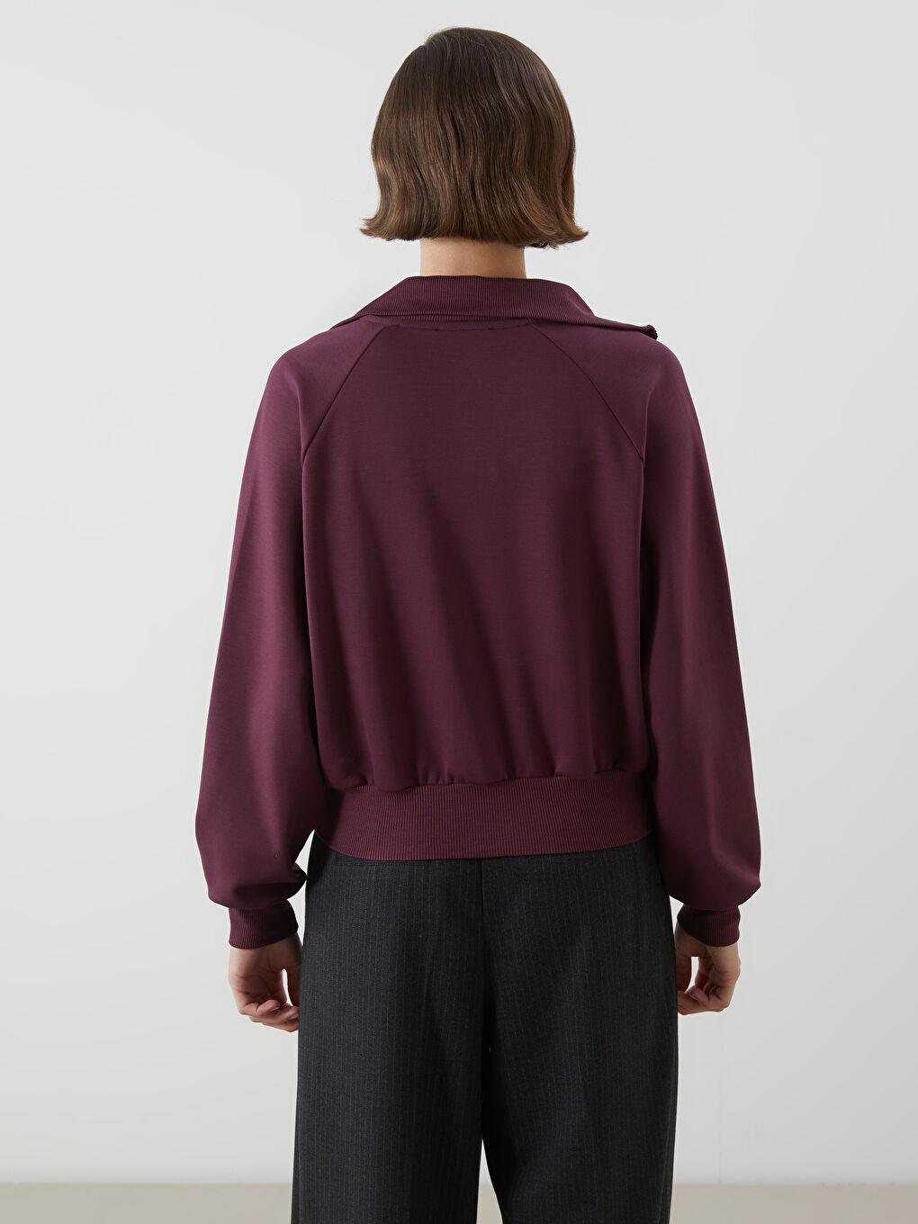 LCWAIKIKI Classic Mürdüm Dik Yaka Oversize Kadın Fermuarlı Sweatshirt - 3