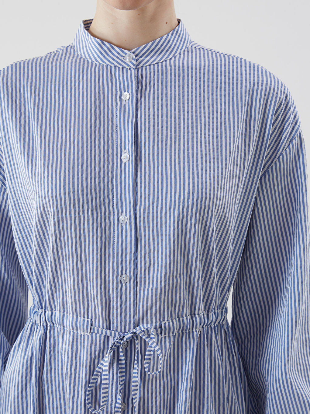 Grandad Collar Striped Women’S Shirt Dress -S5LK09Z8-LEN