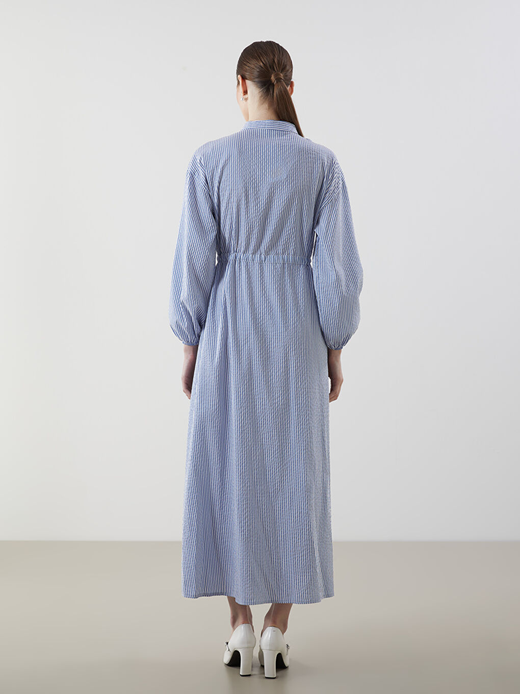 Grandad Collar Striped Women’S Shirt Dress -S5LK09Z8-LEN