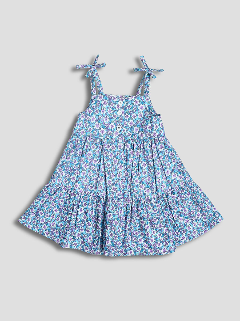 فستان بناتي ياقة مربعة مُزهر-1