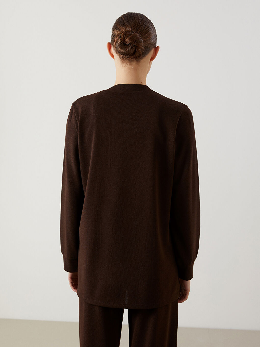 Kahverengi Bisiklet Yaka Parlak Görünümlü Kadın Tunik-3