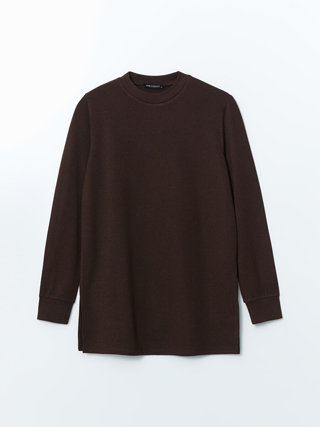 Kahverengi Bisiklet Yaka Parlak Görünümlü Kadın Tunik-4