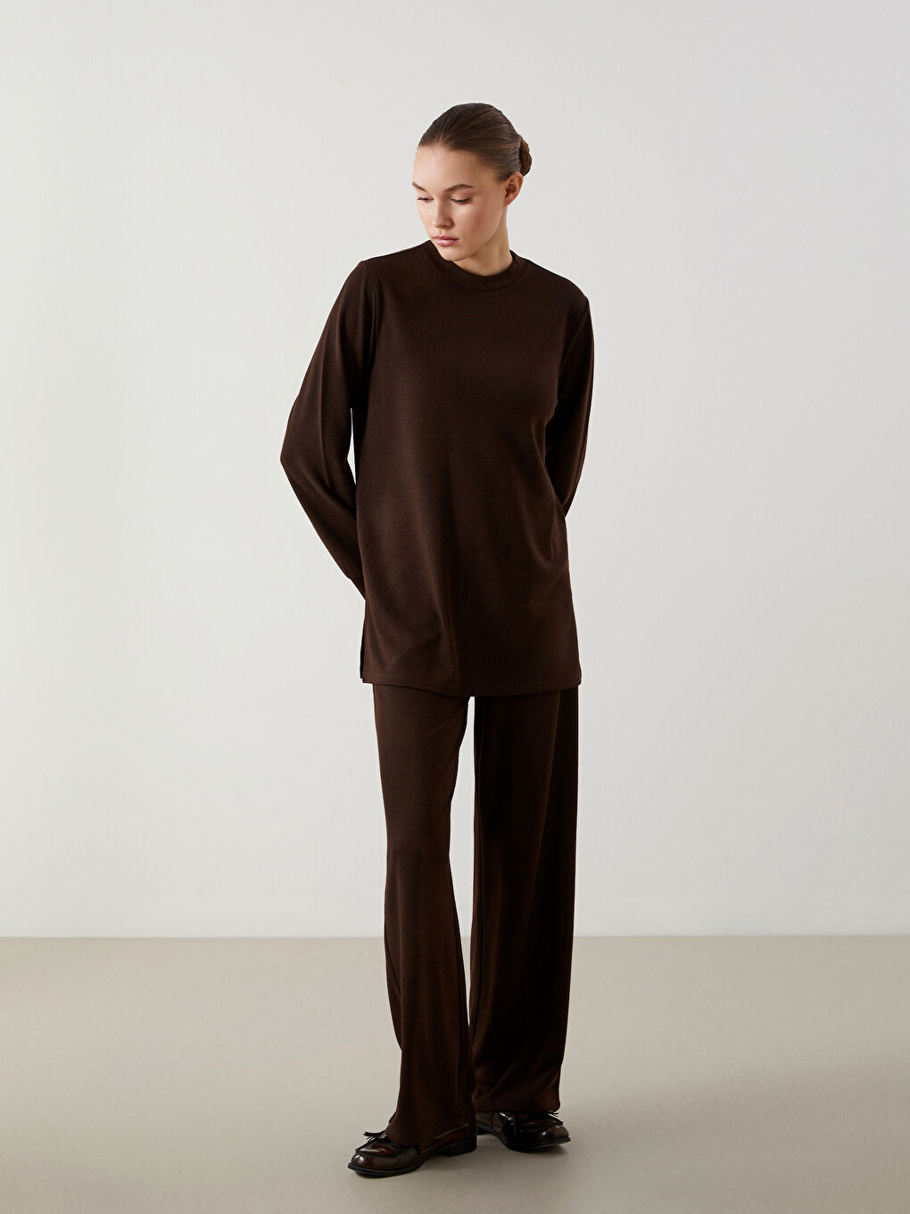 Wide Leg Women Trousers With Elastic Waist -S5LK48Z8-D2N