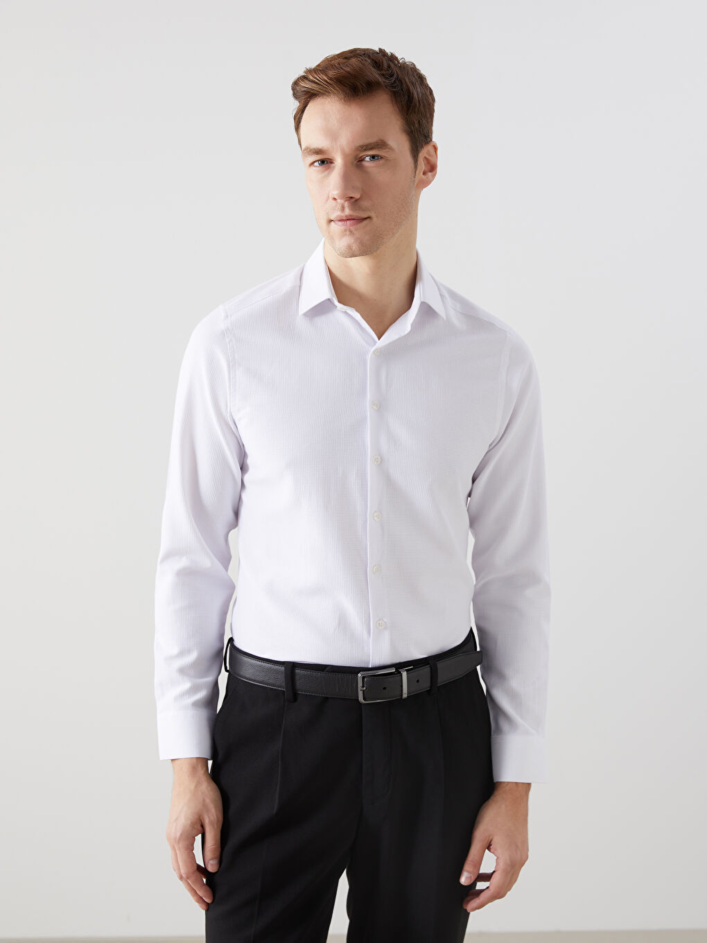 Slim Fit Long Sleeve Dobby Weave Men's Shirt -S5LK49Z8-Q6K