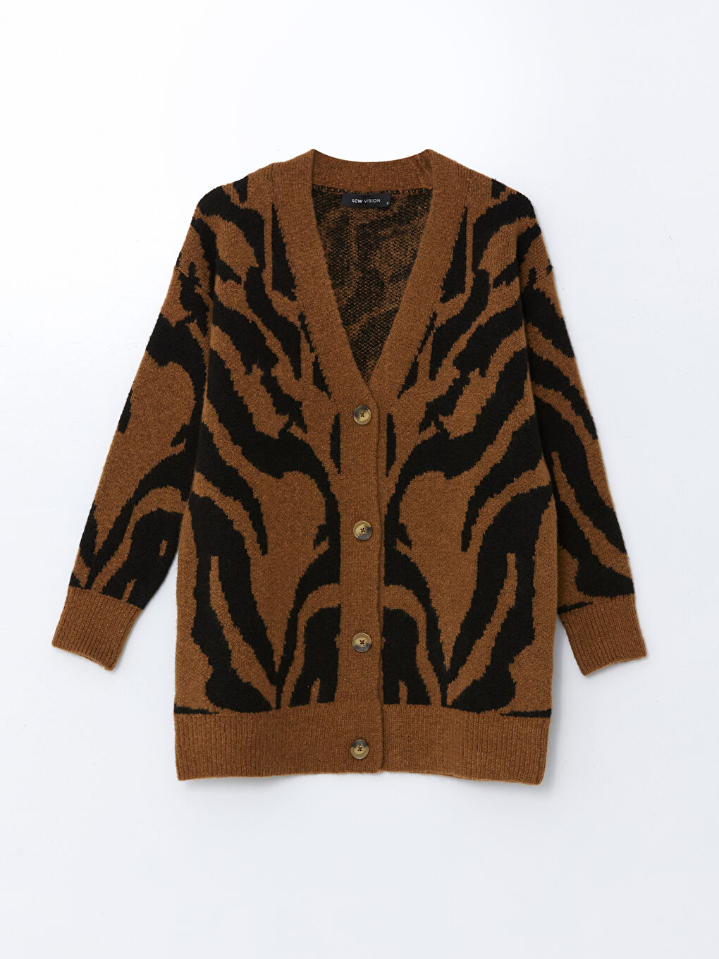 V Neck Patterned Long Sleeve Women's Tricot Cardigan -S5LK63Z8-HSK
