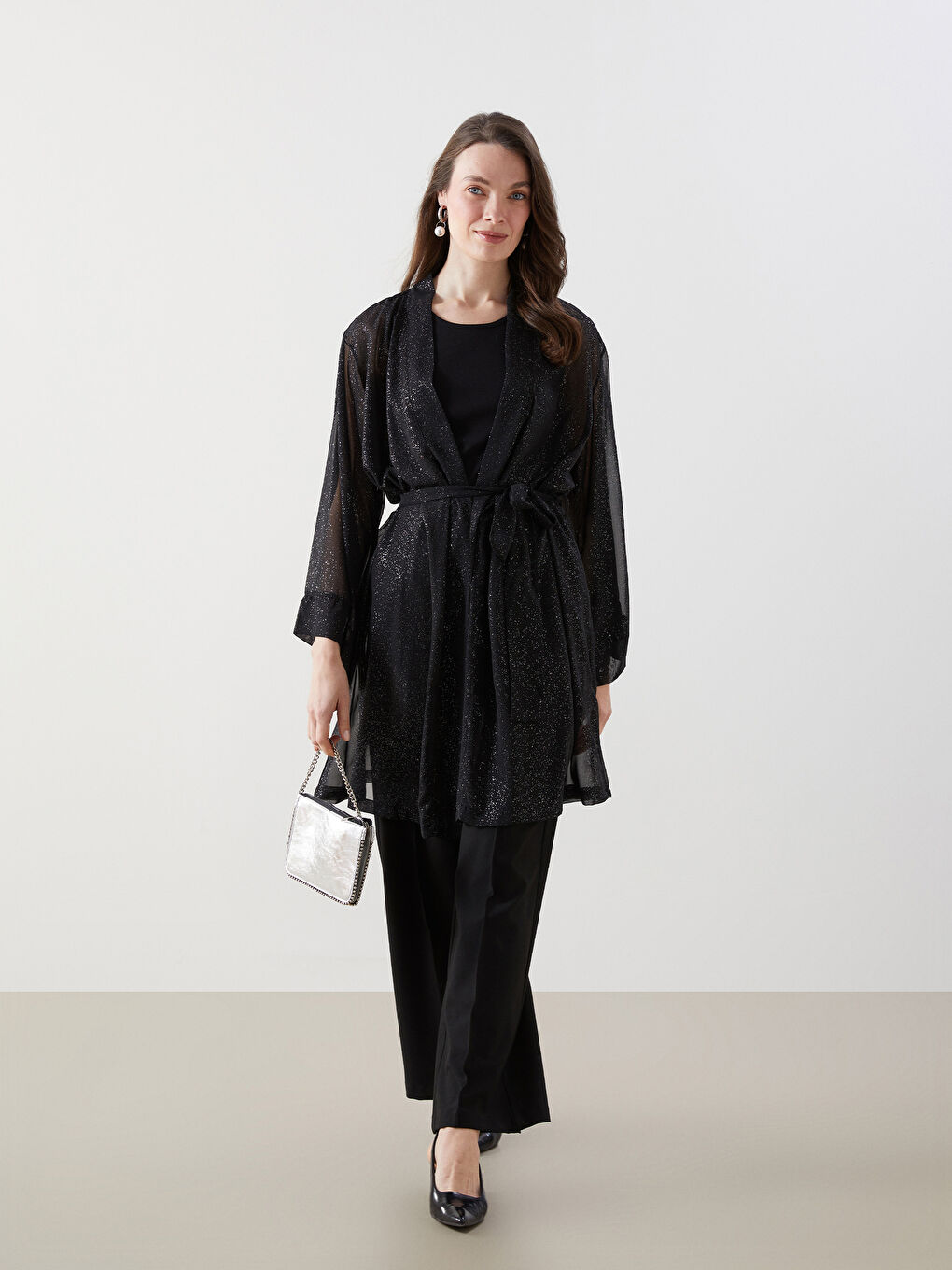Shawl Collar Shiny Look Women's Kimono -S5LK69Z8-CVL