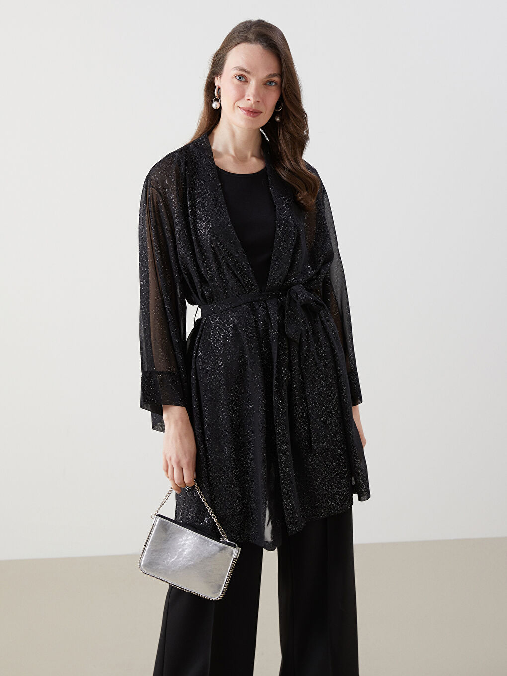Shawl Collar Shiny Look Women's Kimono -S5LK69Z8-CVL