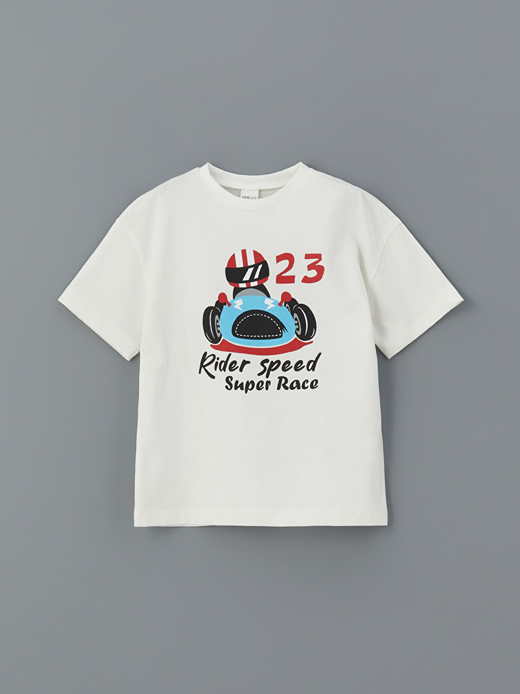 Beyaz Bisiklet Yaka Baskılı Erkek Çocuk Tişört