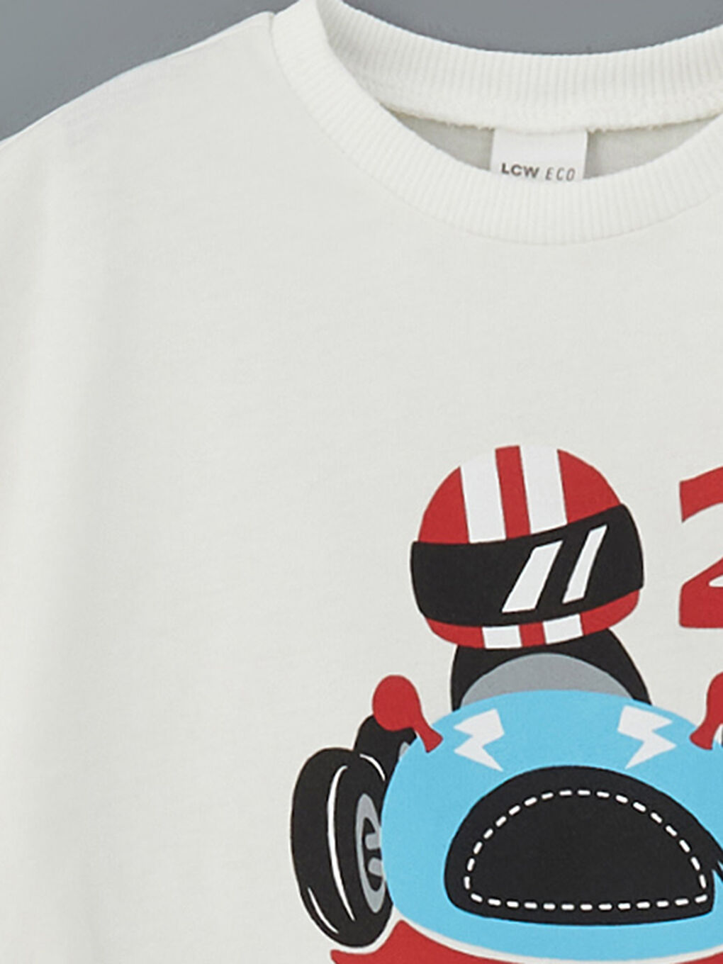 Beyaz Bisiklet Yaka Baskılı Erkek Çocuk Tişört-2