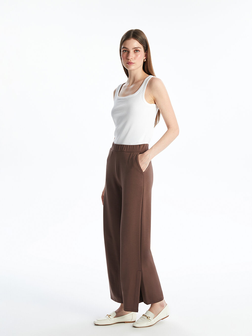 Kahverengi Beli Lastikli Kadın Eşofman Altı