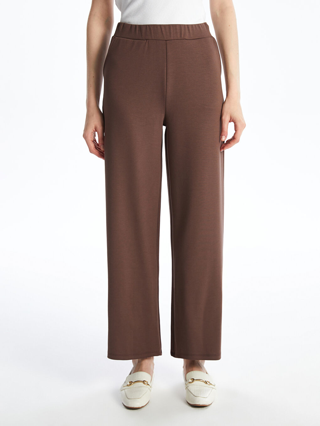 Kahverengi Beli Lastikli Kadın Eşofman Altı-1