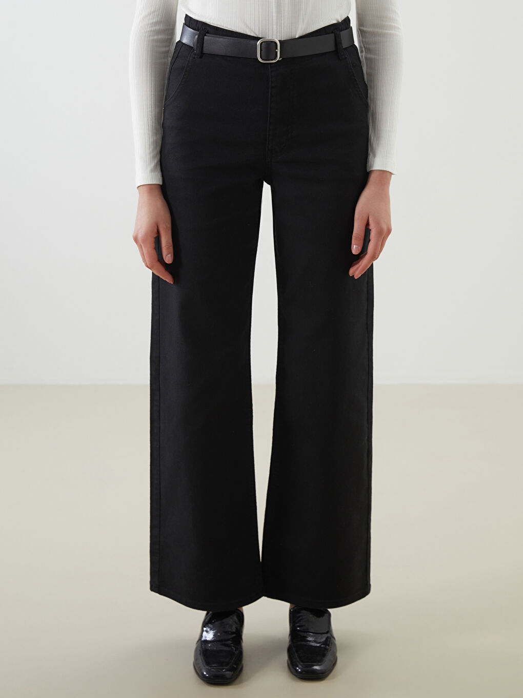 LCW Jeans High Waisted Belted Wideleg Women's Jeans -S5LL18Z8-327