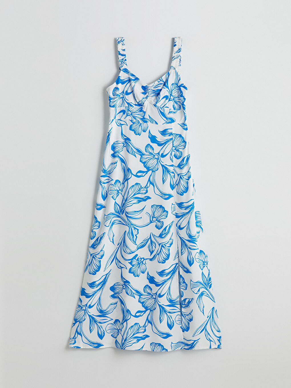 Mavi Kalp Yaka Çiçekli Elbise-4