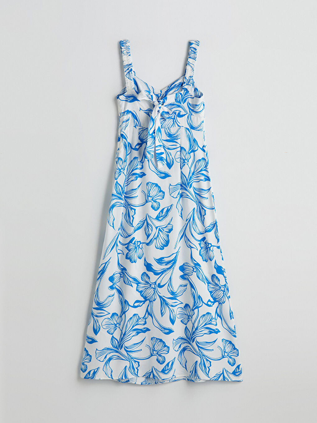 Mavi Kalp Yaka Çiçekli Elbise-5