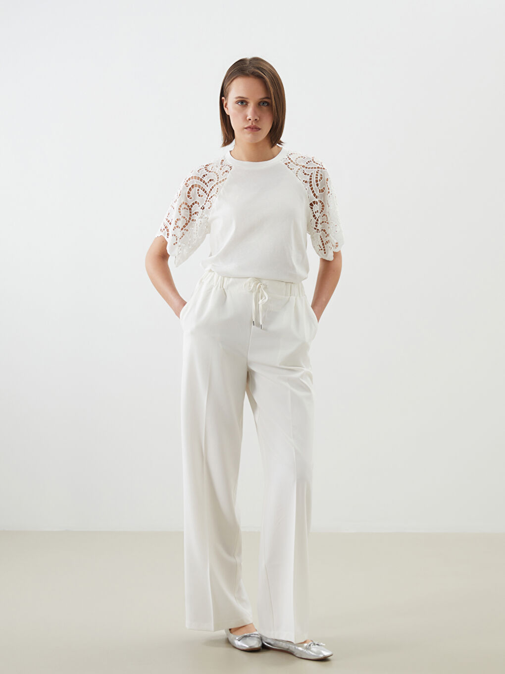 Elastic Waist Wide Leg Women's Trousers -S5LL53Z8-R82
