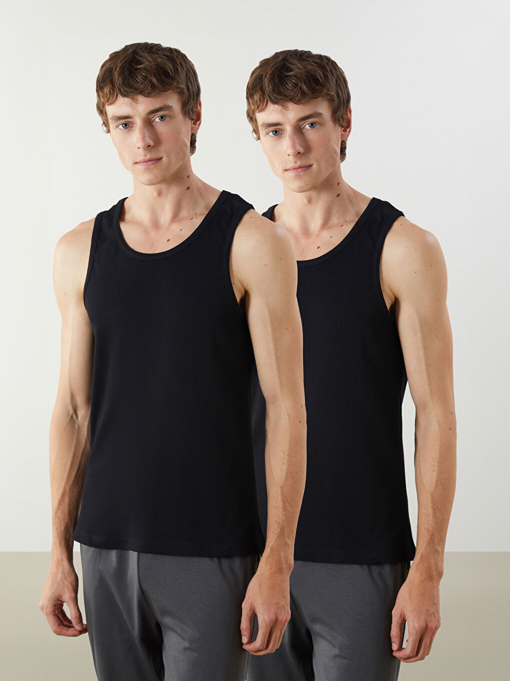 Siyah U Yaka Penye Erkek Fitilli Atlet 2'li