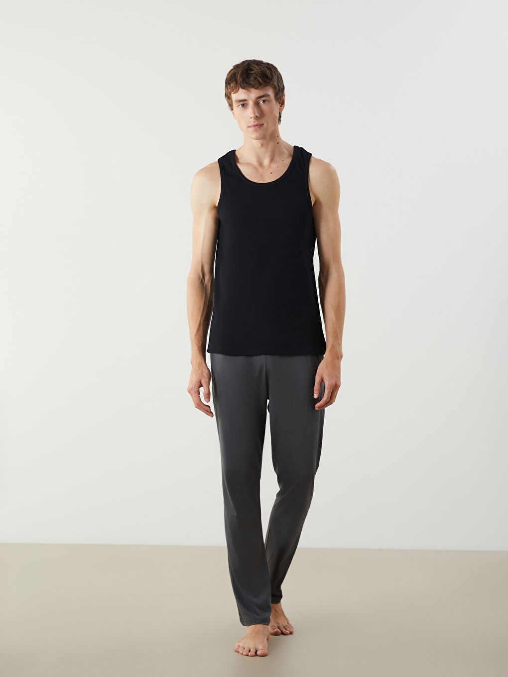 Siyah U Yaka Penye Erkek Fitilli Atlet 2'li-3