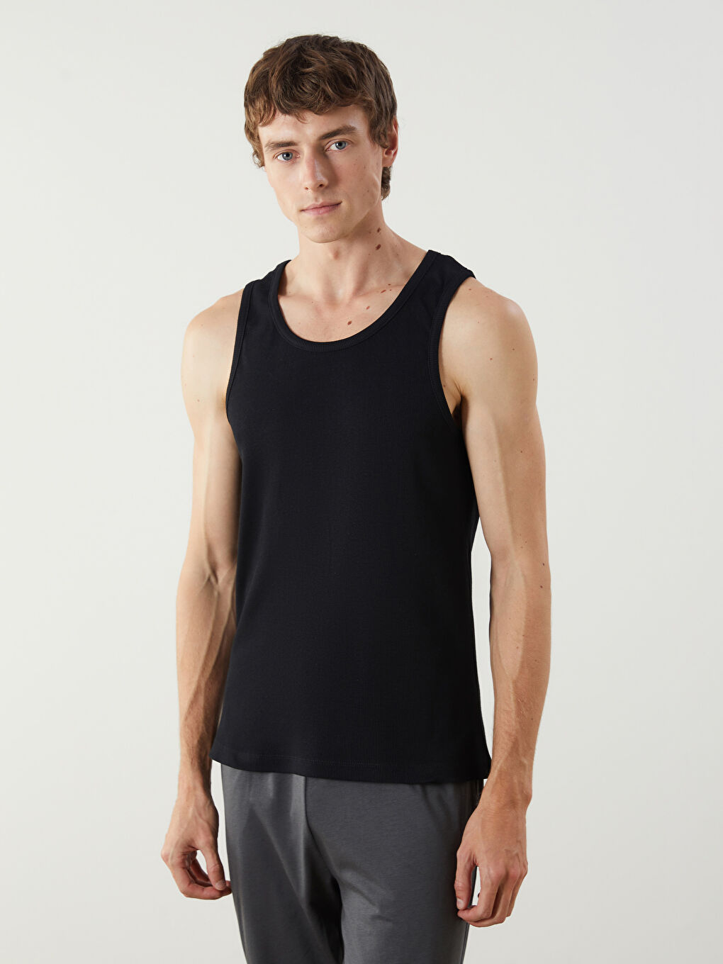 Siyah U Yaka Penye Erkek Fitilli Atlet 2'li-5