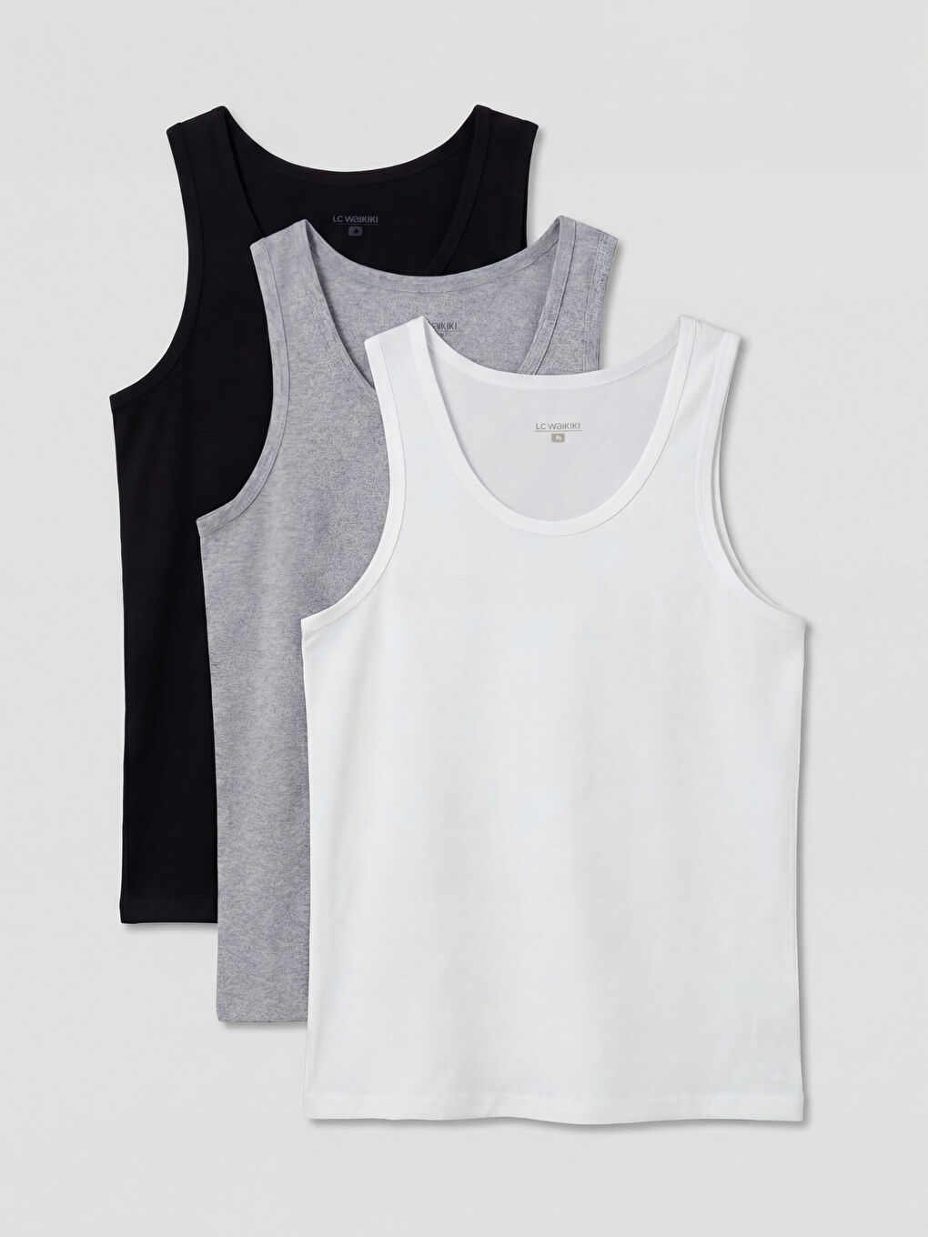 Gri U Yaka Penye Erkek Atlet 3'lü