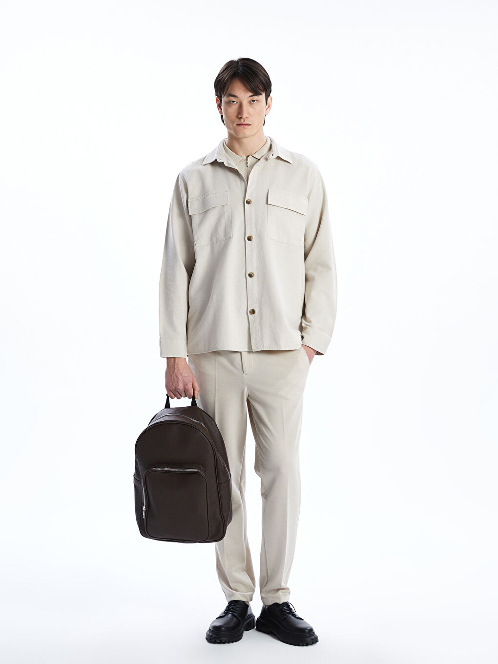 Bej Rahat Kalıp Uzun Kollu Erkek Gömlek Ceket-1