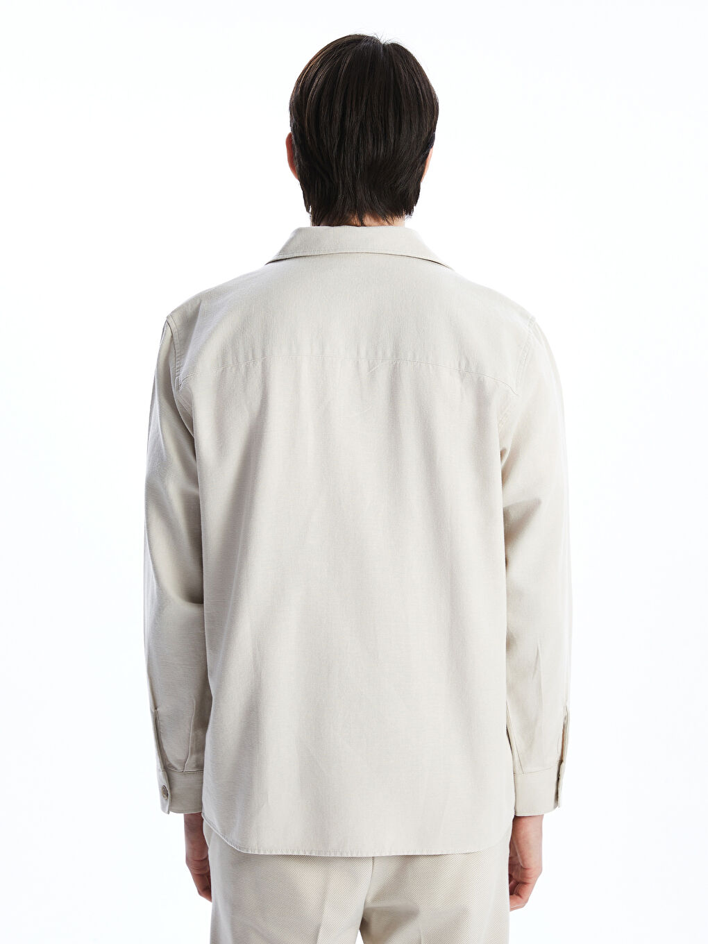 Bej Rahat Kalıp Uzun Kollu Erkek Gömlek Ceket-3