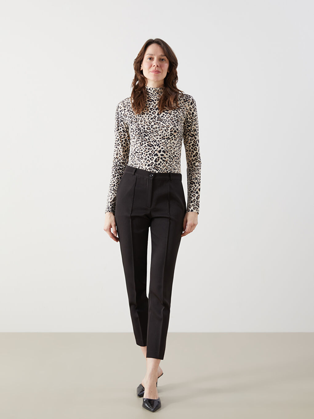 Funnel Neck Leopard Print Women's Bodycon -S5LM04Z8-LQB