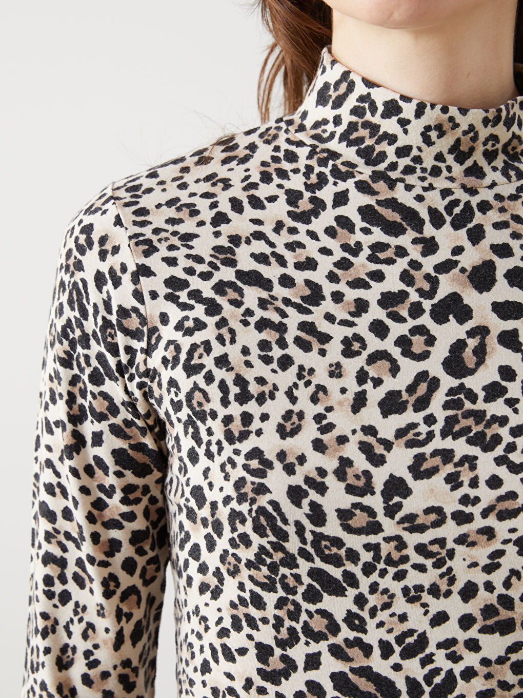 Funnel Neck Leopard Print Women's Bodycon -S5LM04Z8-LQB