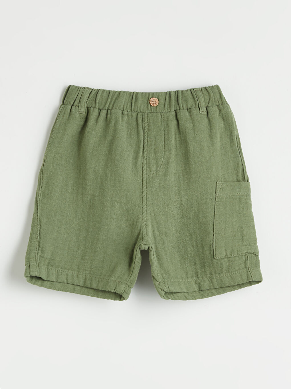 Yeşil Beli Lastikli Cepli Erkek Çocuk Şort