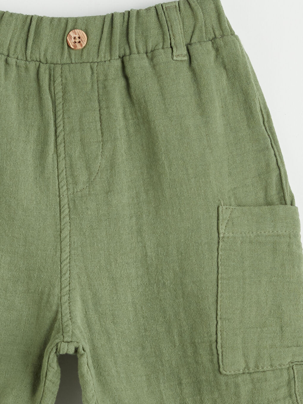 Yeşil Beli Lastikli Cepli Erkek Çocuk Şort-2
