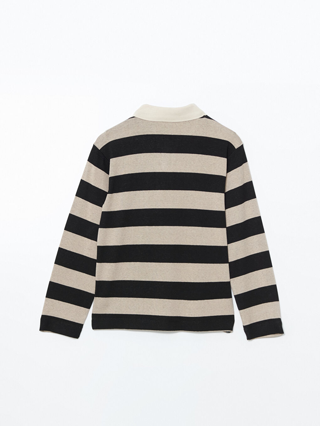 Bej Polo Yaka Çizgili Kadın Tişört-5