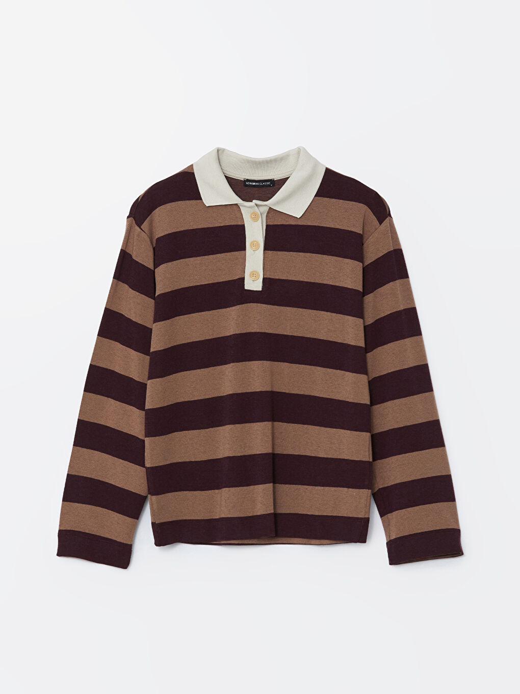 Bordo Polo Yaka Çizgili Kadın Tişört-4