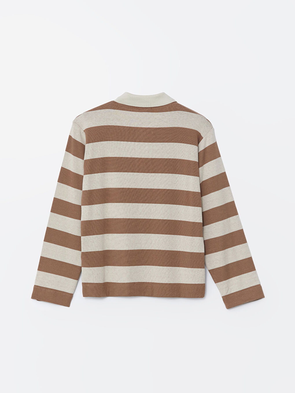 Kahverengi Polo Yaka Çizgili Kadın Tişört-5