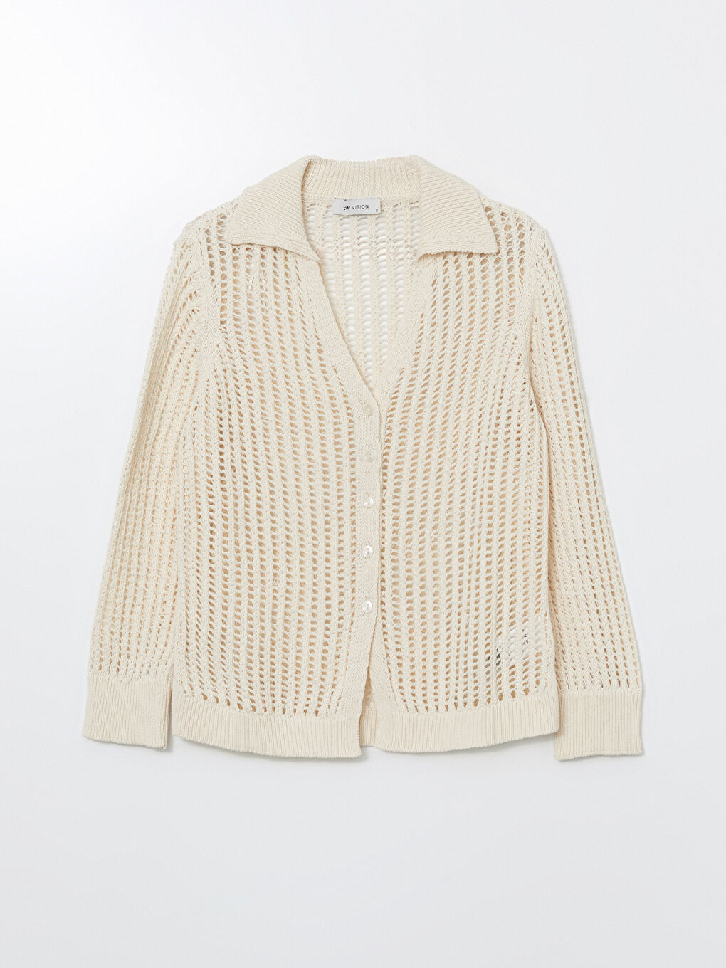 Polo Neck Hole-Knitted Women's Knitwear Cardigan -S5LM58Z8-FDU