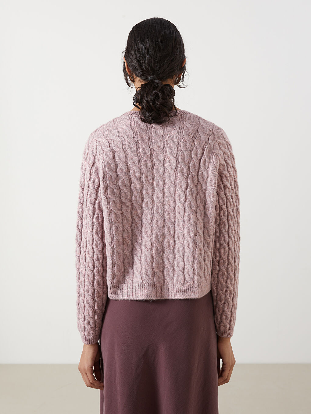 Crew Neck Self Patterned Long Sleeve Women's Tricot Cardigan -S5LM65Z8-YBX