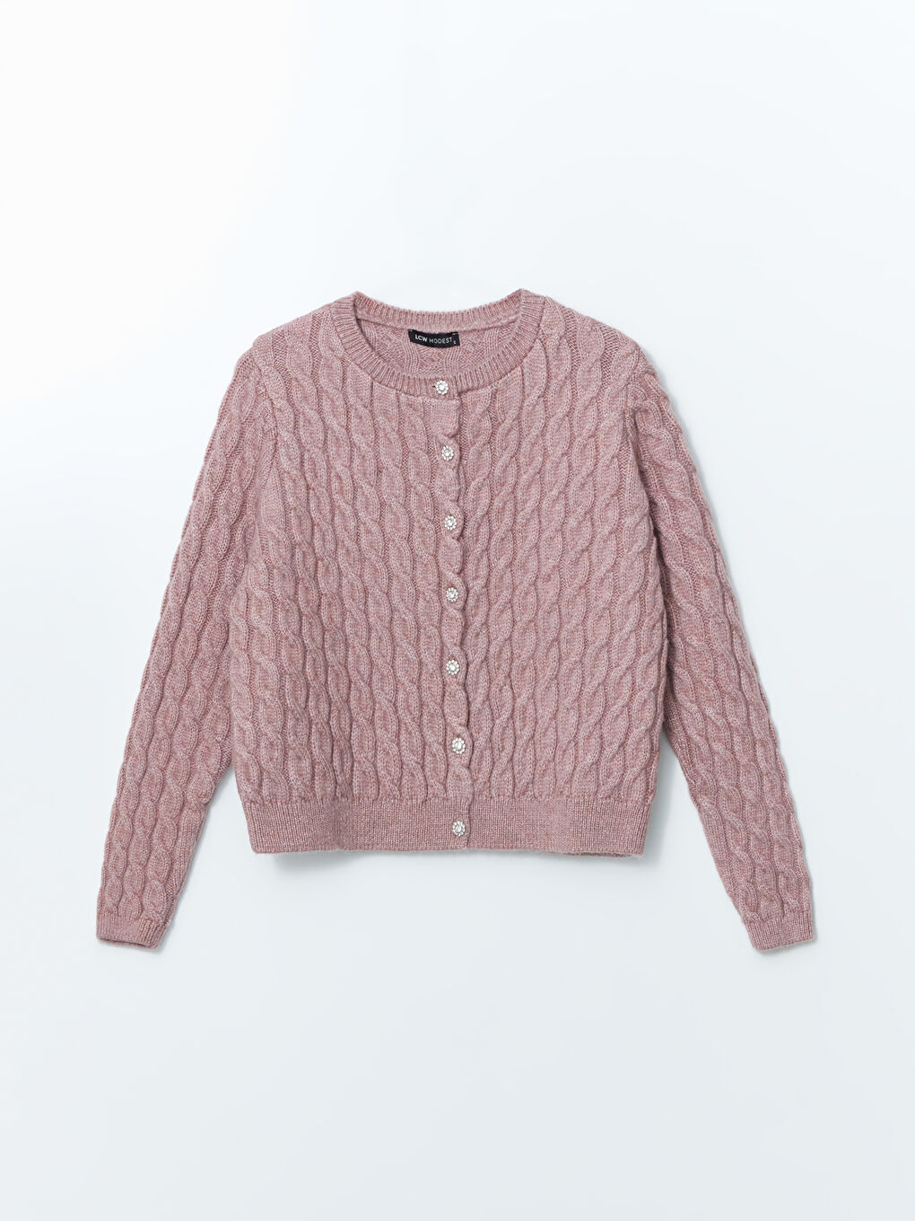 Crew Neck Self Patterned Long Sleeve Women's Tricot Cardigan -S5LM65Z8-YBX