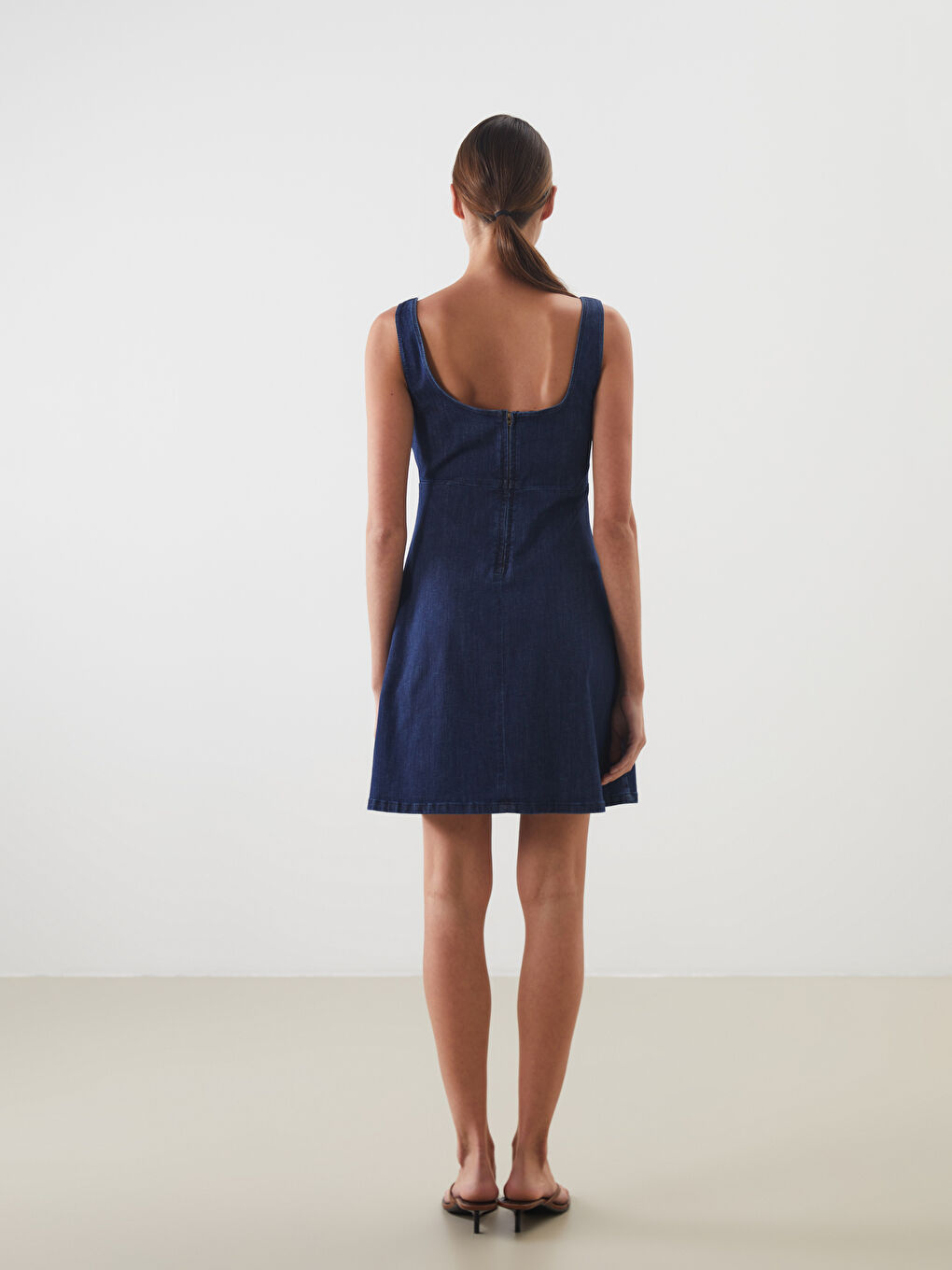 Square Collar Mini Denim Dress -S5LM70Z8-309