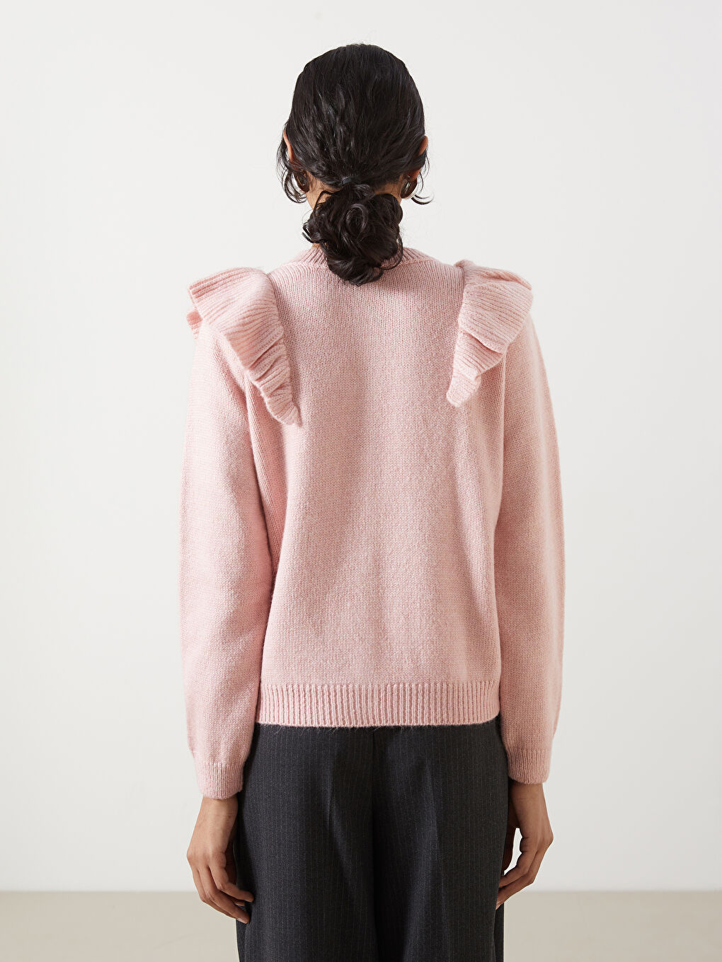 Crew Neck Self Patterned Long Sleeve Women's Tricot Cardigan -S5LM80Z8-FRP