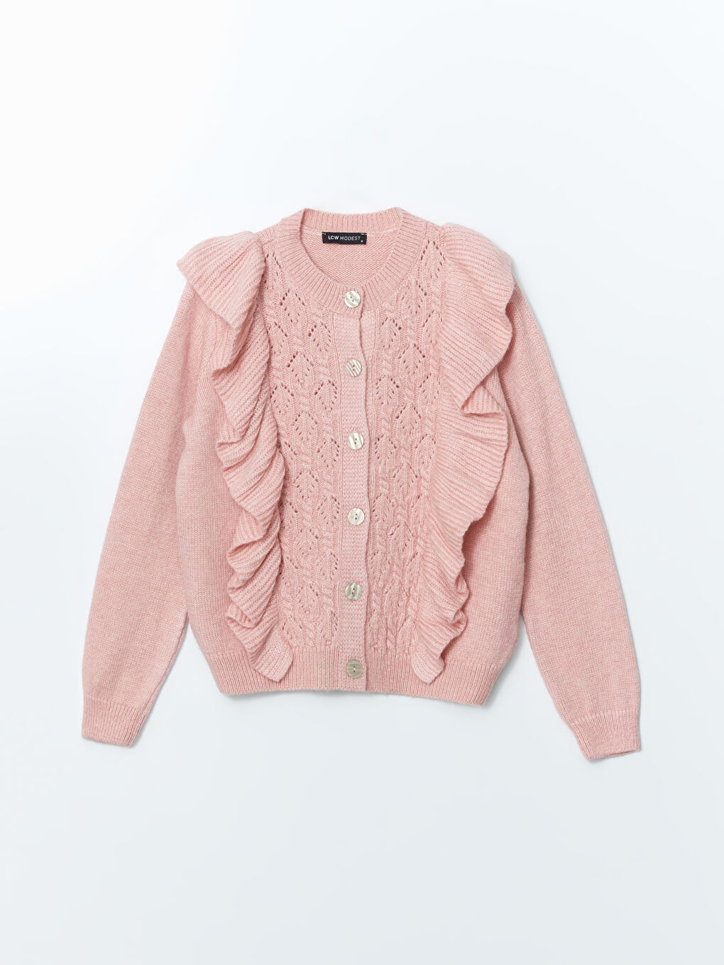 Crew Neck Self Patterned Long Sleeve Women's Tricot Cardigan -S5LM80Z8-FRP