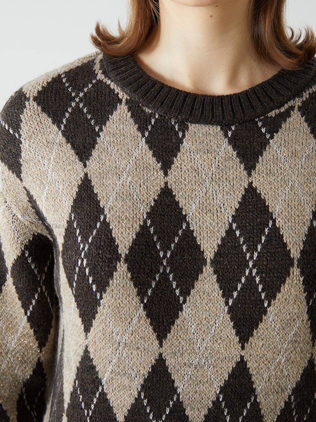 Crew Neck Diamond Patterned Women's Knitwear Sweater -S5LM86Z8-MJD