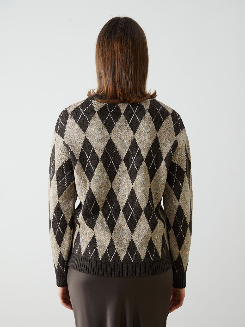 Crew Neck Diamond Patterned Women's Knitwear Sweater -S5LM86Z8-MJD