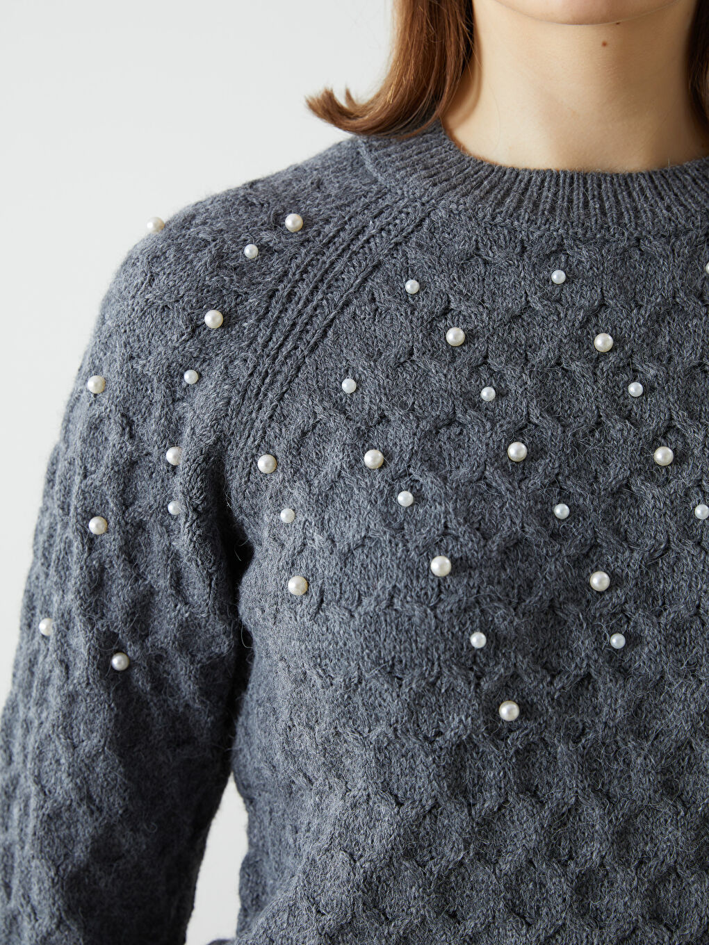 Crew Neck Beaded Women’S Knit Sweater -S5LM89Z8-D7H