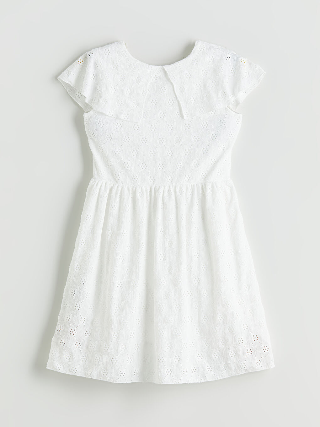 Beyaz Bisiklet Yaka Fisto Detaylı Kız Çocuk Elbise-1