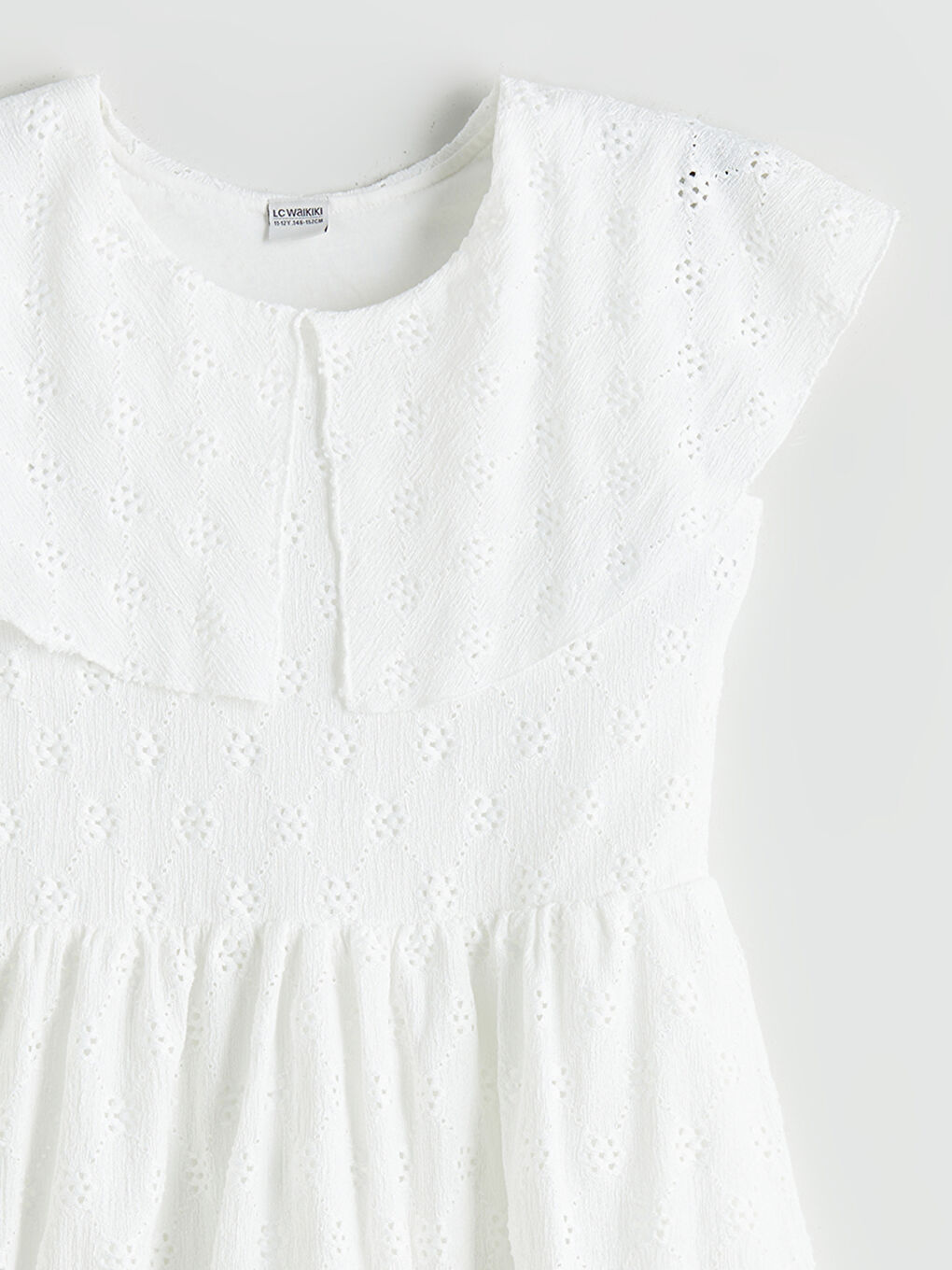 Beyaz Bisiklet Yaka Fisto Detaylı Kız Çocuk Elbise-2