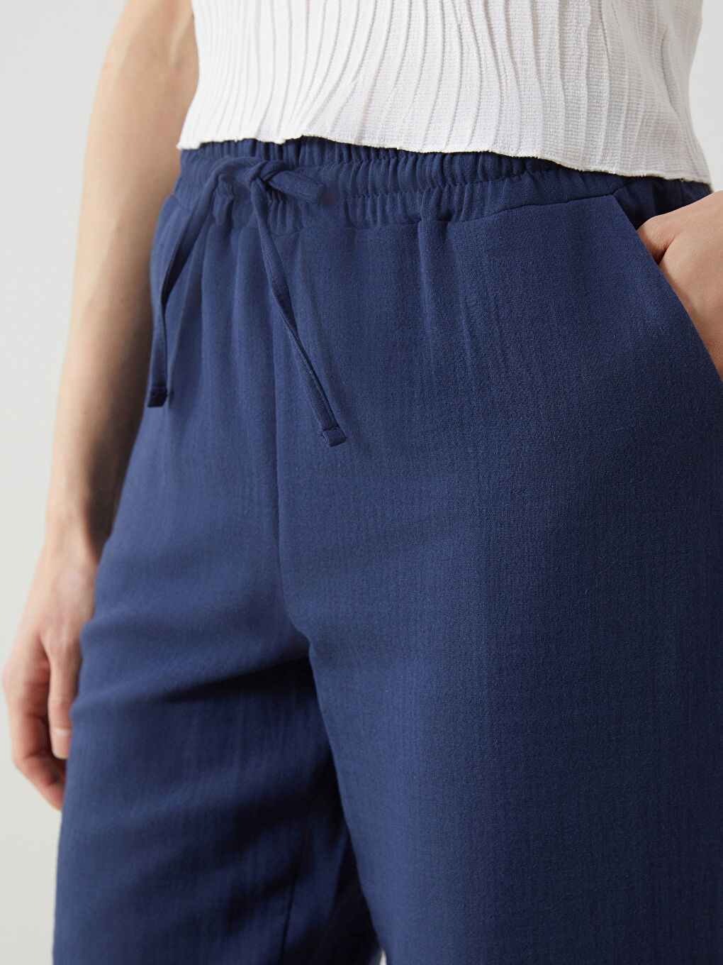 Elastic Waist Straight Muslin Women's Trousers -S5LN03Z8-CVM