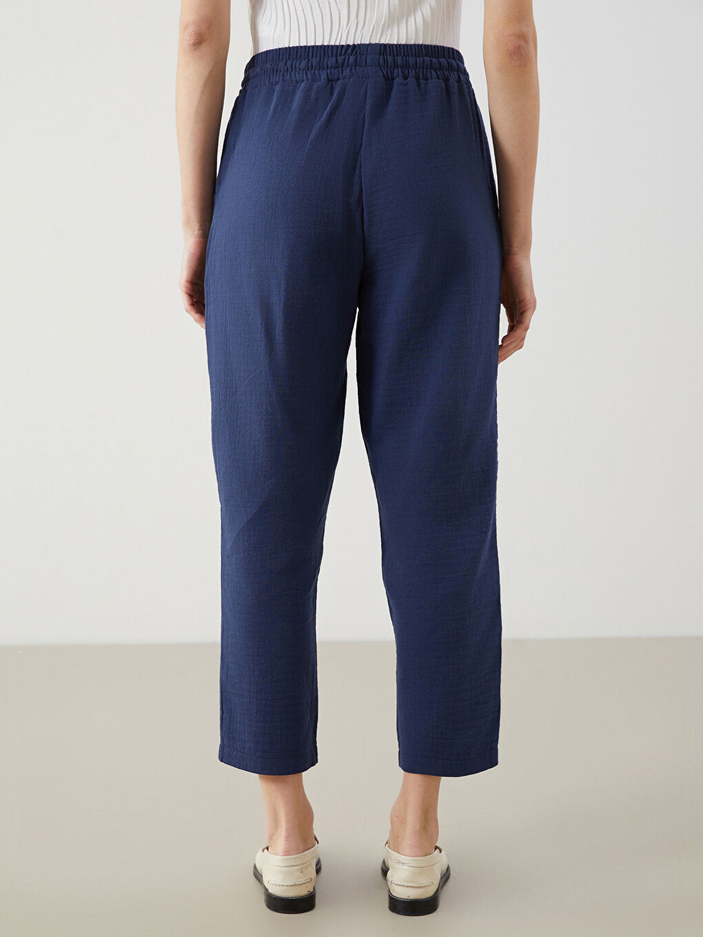 Elastic Waist Straight Muslin Women's Trousers -S5LN03Z8-CVM