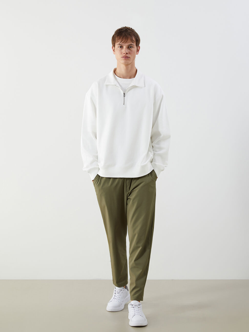 Haki Standart Kalıp Gabardin Erkek Pantolon