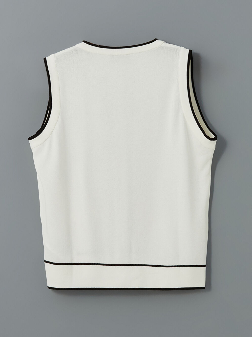 Ekru Bisiklet Yaka Kadın Triko Yelek-5