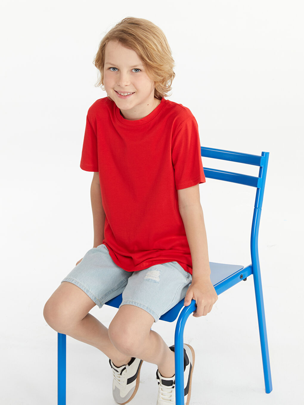 Kırmızı Bisiklet Yaka Erkek Çocuk Tişört-1