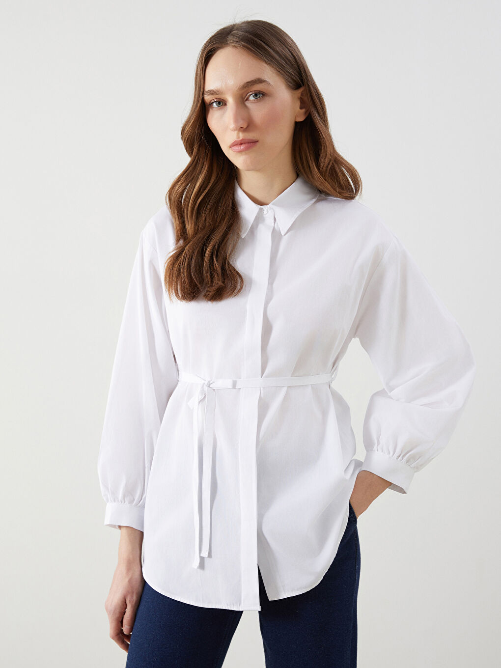 LCW Modest Ekru Oversize Poplin Kadın Gömlek Tunik