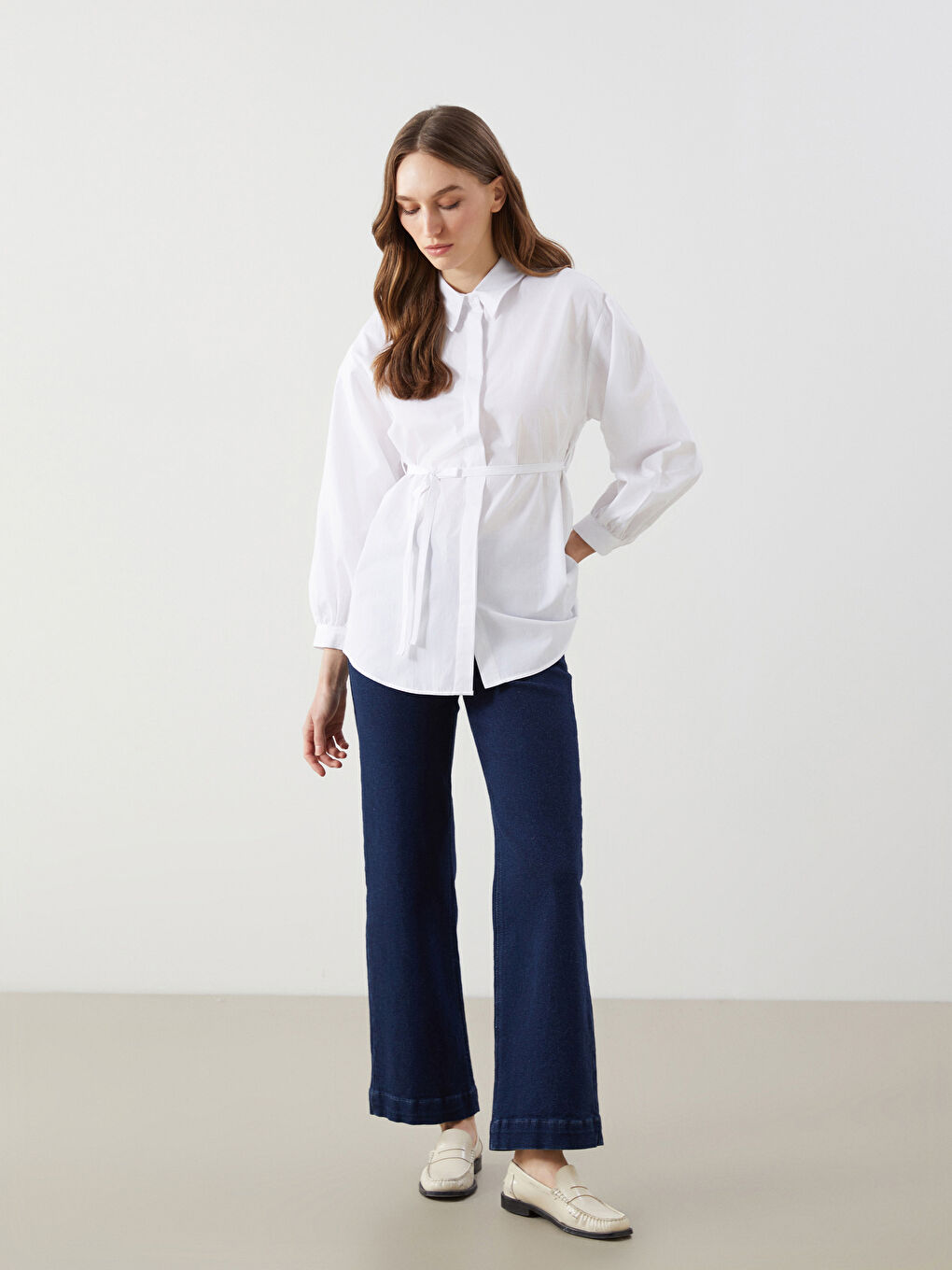 LCW Modest Ekru Oversize Poplin Kadın Gömlek Tunik - 1